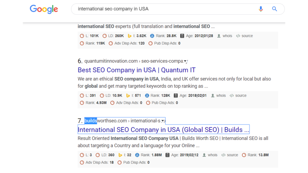 We Ranking #7 for International SEO Company In USA
