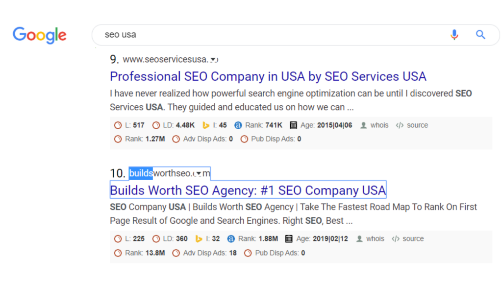 We Ranking #10 for SEO USA
